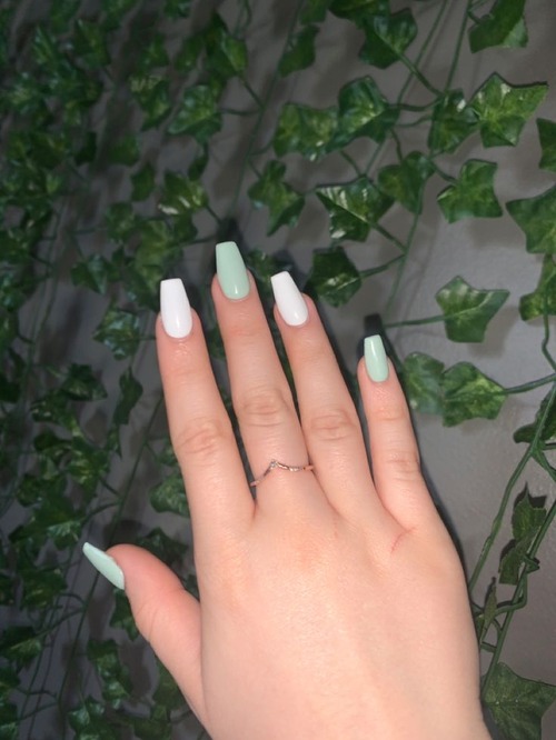 sage green and white nails - cream nails