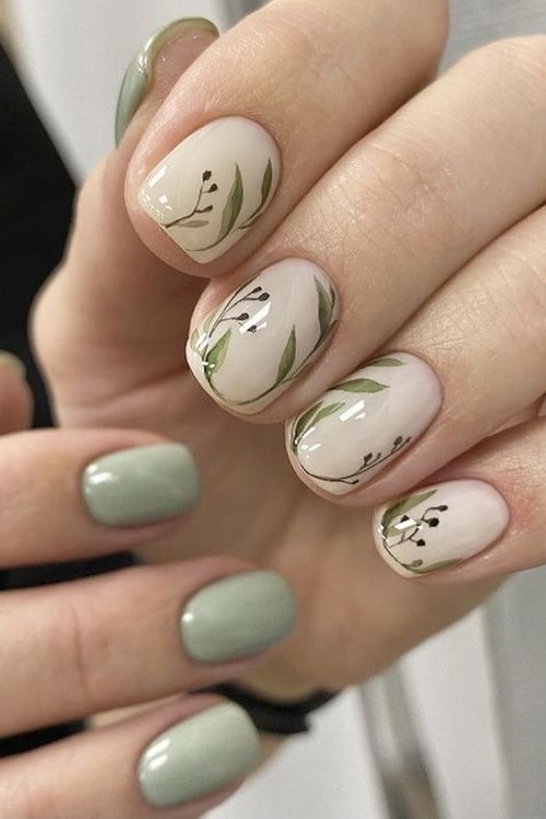 sage green and white nails - sage green and white ombre nails