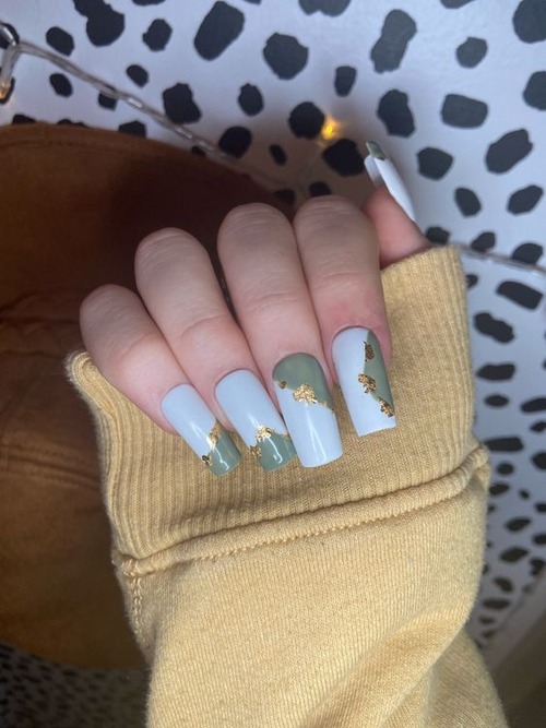 sage green and white nails - sage green and white swirl nails