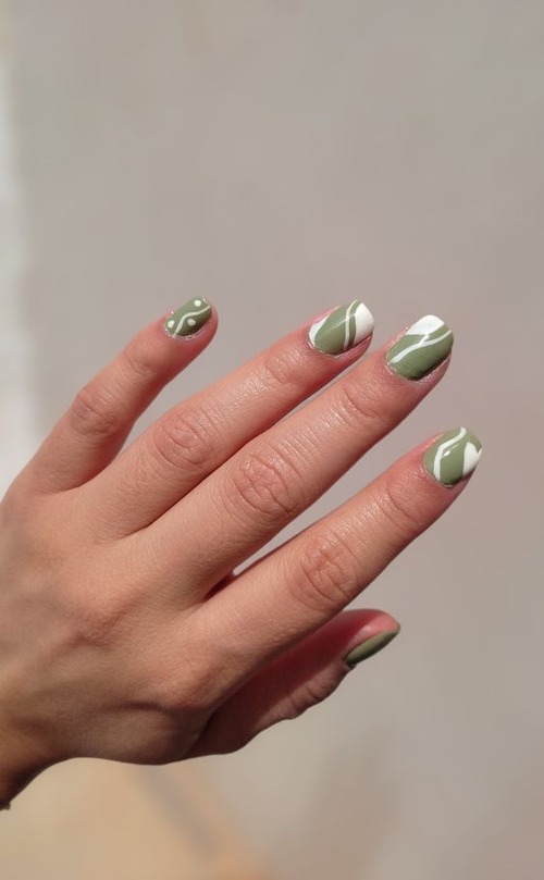 sage green and white nails - sage green nail designs
