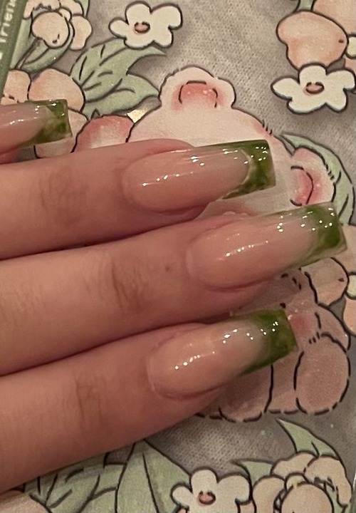 sage green french tip nails - dark green french tip nails