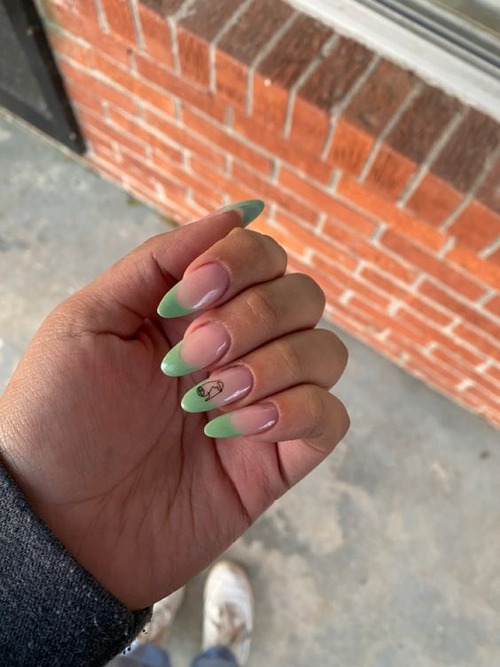sage green french tip nails - nails with green tips