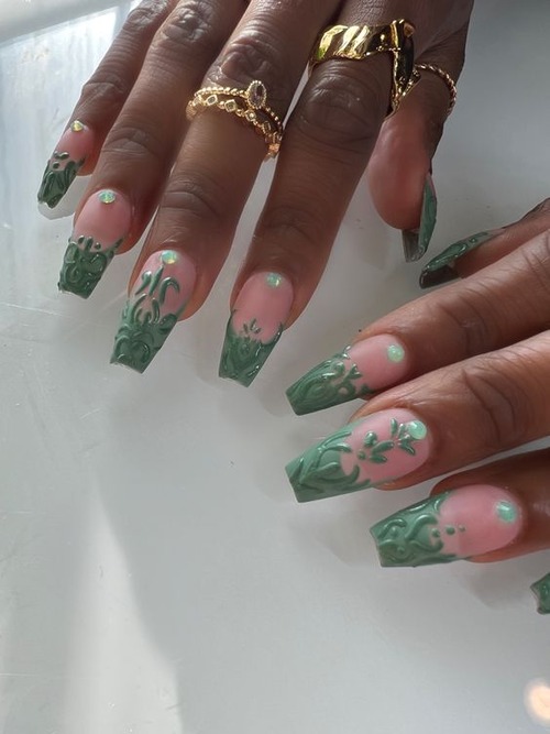 sage green french tip nails - olive green french tip nails