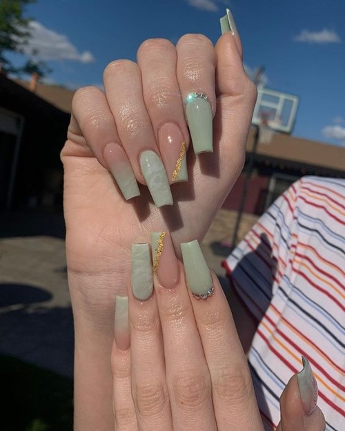 sage green french tip nails - sage green nail tips