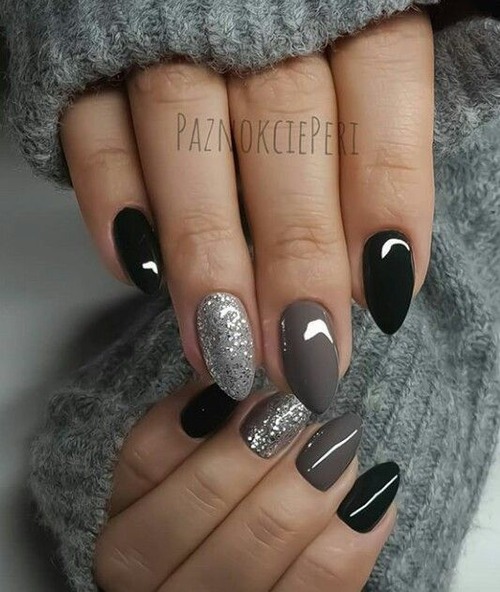 black and silver nails - black and silver nails designs