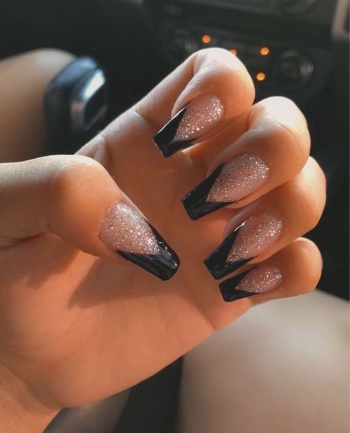 black and silver nails - black and silver nails short