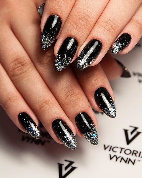 black and silver nails - black and silver nails with diamonds