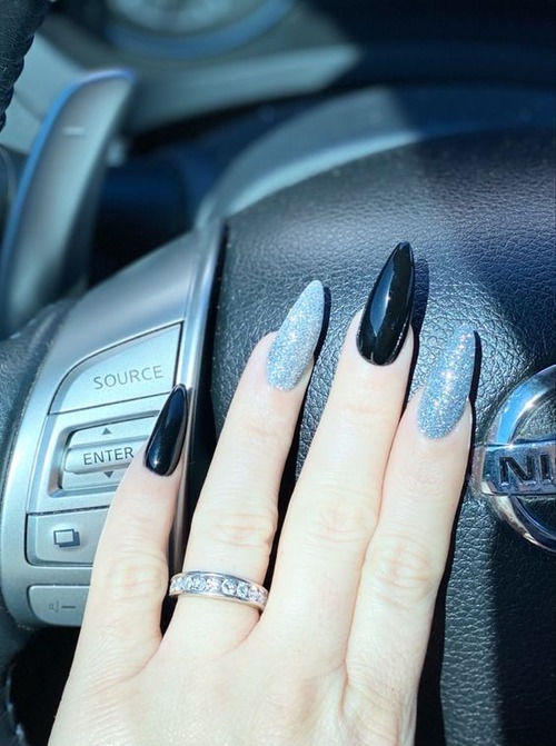 black and silver nails - black and silver nails with glitter