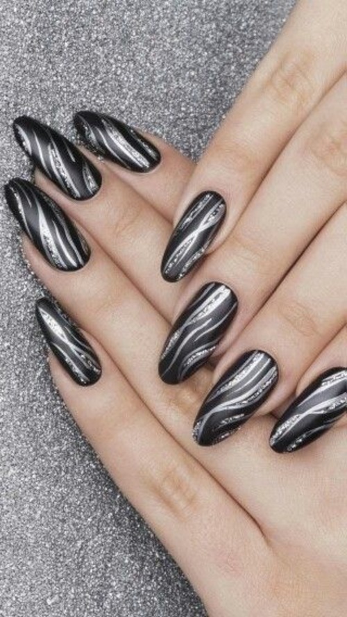 black and silver nails - simple black and silver nails