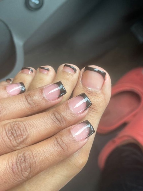 black french tip toes - black and pink french tip toes