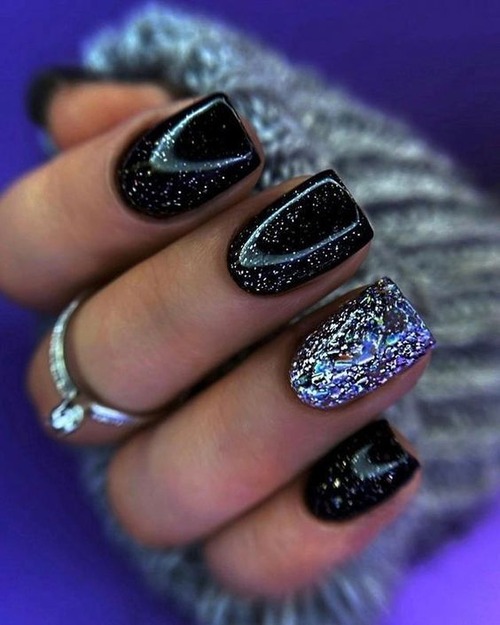 black sparkly nails - matte black sparkly nails
