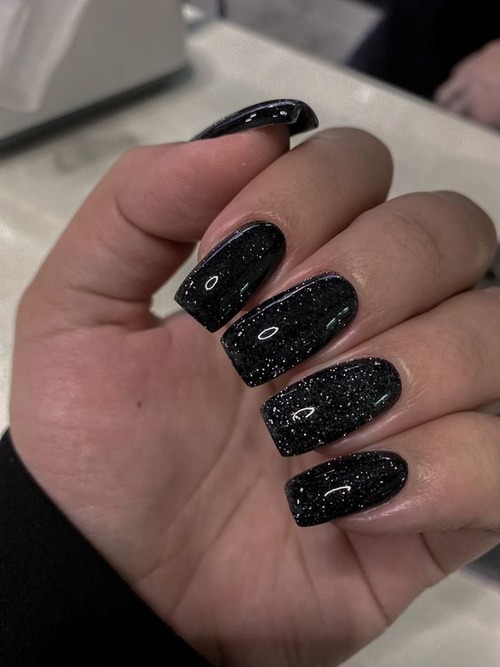 black sparkly nails - silver and black sparkly nails