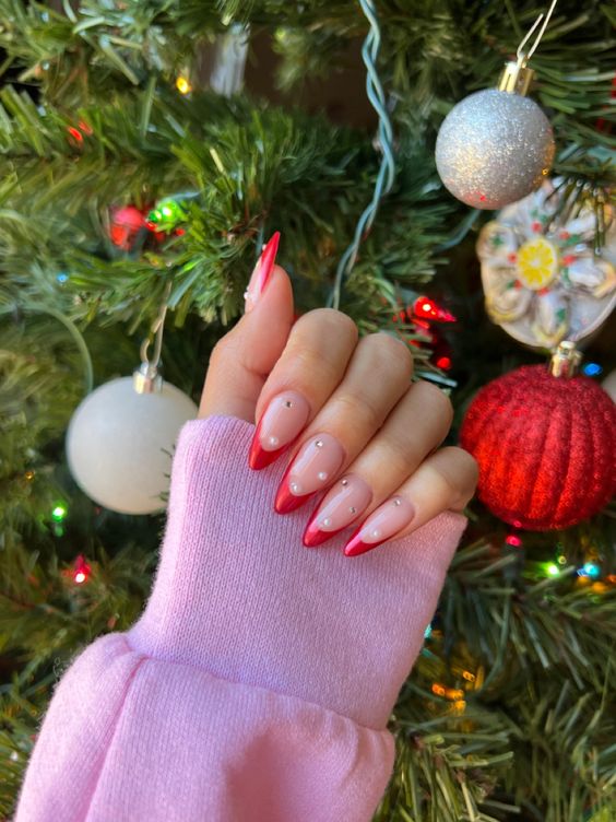 christmas red french tip nails