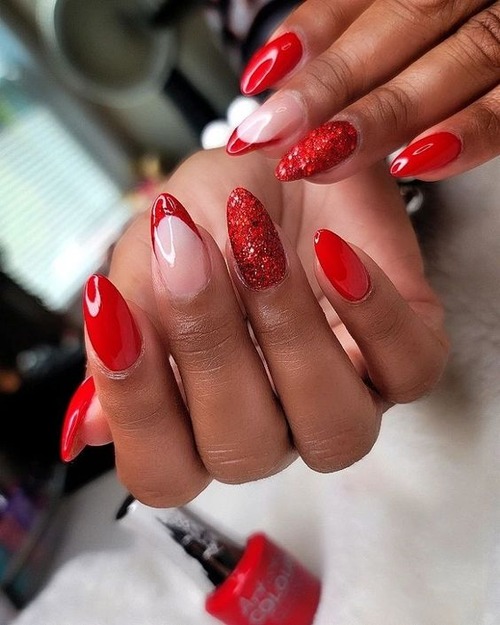 dark red french tip nails - clear red tip nails