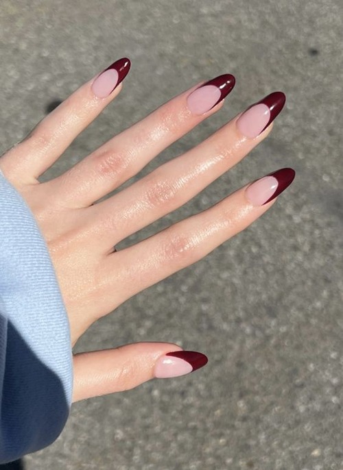 dark red french tip nails - red french tip acrylic nails