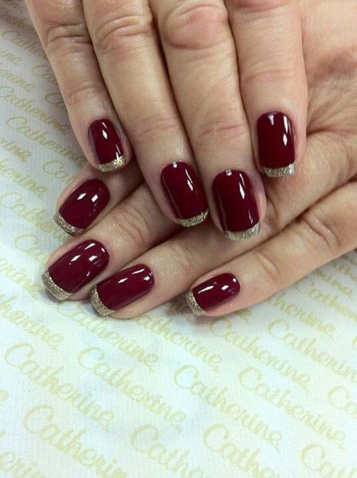 dark red french tip nails - red french tip coffin nails