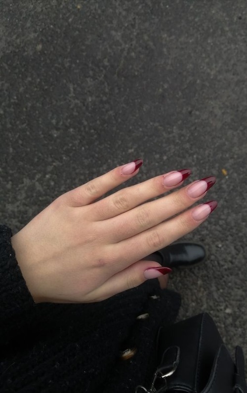 dark red french tip nails - red french tip nails with glitter