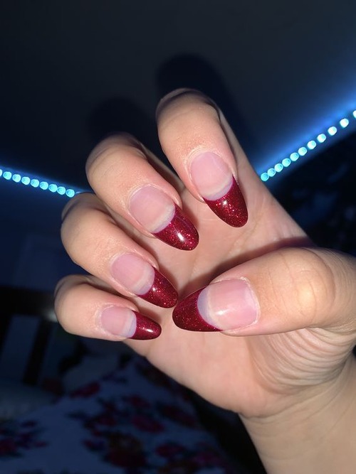 dark red french tip nails - red french tip square nails
