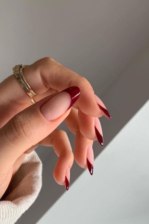 dark red french tip nails - red french tip stiletto nails
