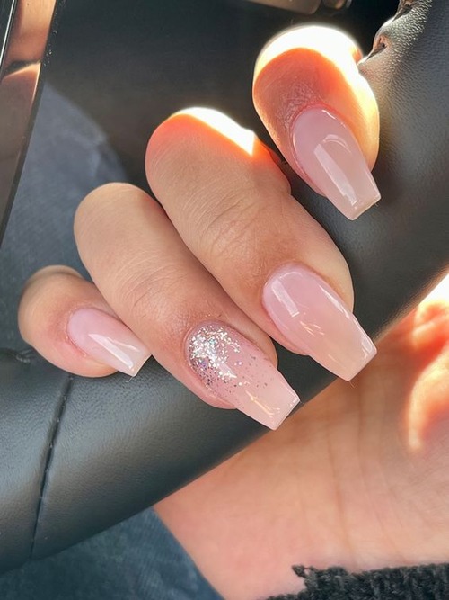 nude pink acrylic nails - natural pink acrylic nails