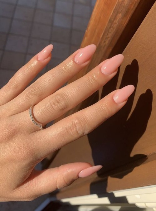 nude pink almond nails - almond nails pink french tip
