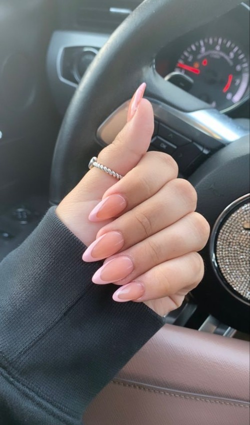nude pink almond nails - dark pink almond nails
