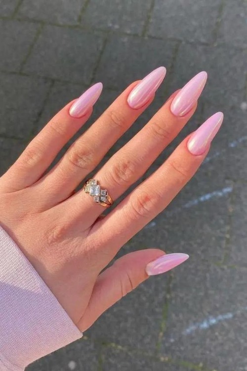 nude pink almond nails - pink almond nails with glitter