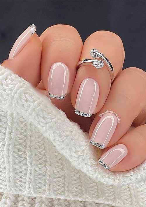 pink and silver nails - dark pink and silver nails