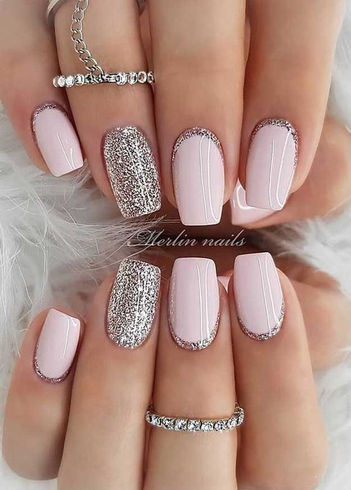 pink and silver nails - pink and silver glitter nails
