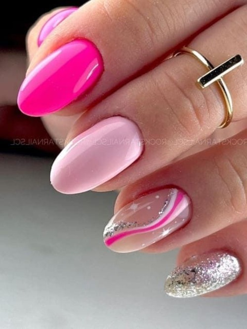 pink and silver nails - pink and silver nails with glitter