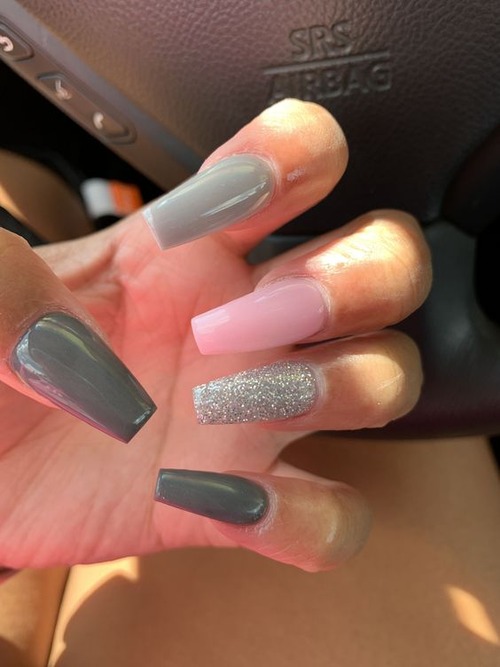 pink and silver nails - pink grey and silver nails