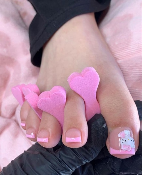 pink and white french tip toes - pink french tip toes