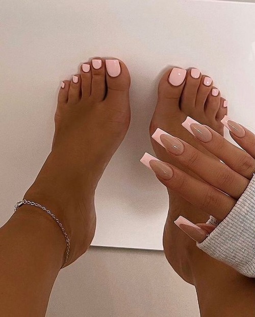 pink french tip toes - light pink french tip toes