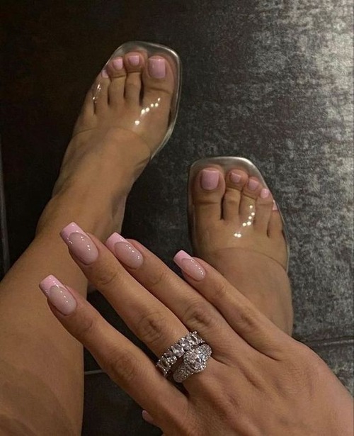 pink french tip toes - pink french tip toes with diamonds