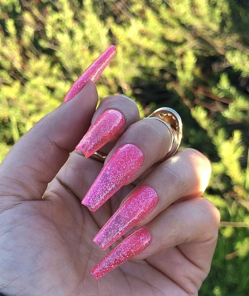 pink sparkly nails - bright pink sparkly nails