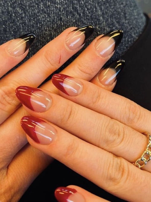 red and black french tip nails - black french manicure