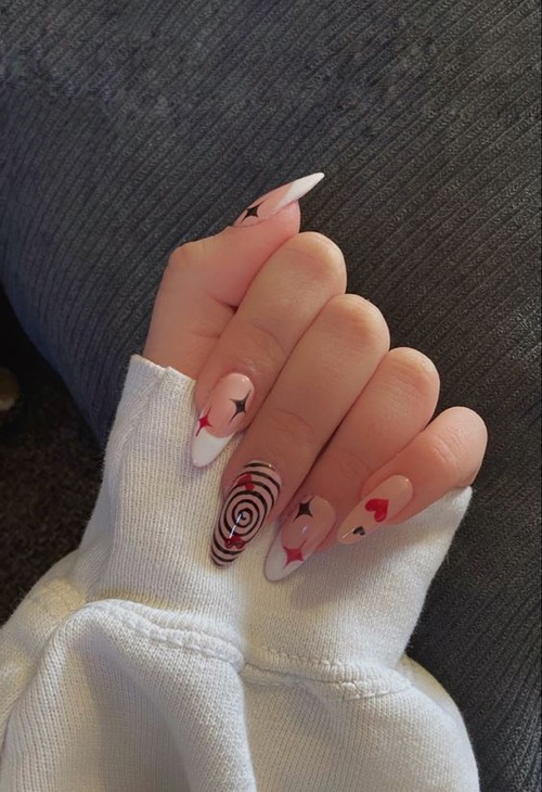 red and black french tip nails - black nails red tips
