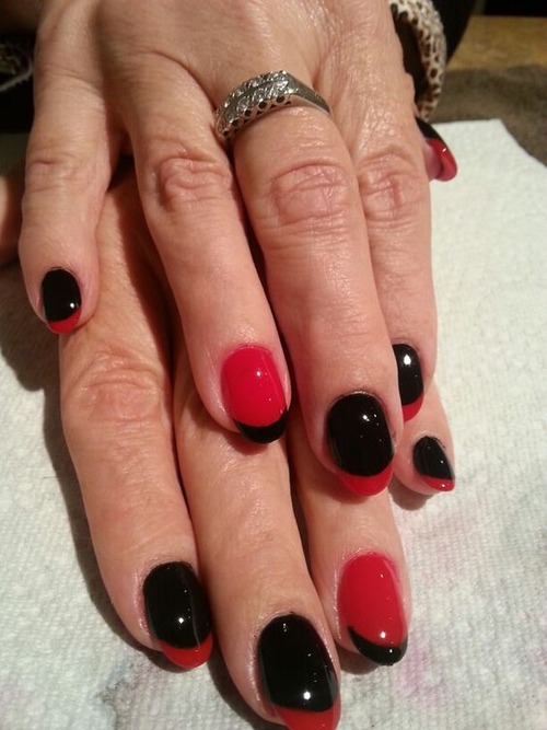 red and black french tip nails - french nails with black tip