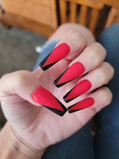 red and black french tip nails - red and black french tip nails coffin