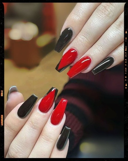 red and black french tip nails - red and black french tip nails short