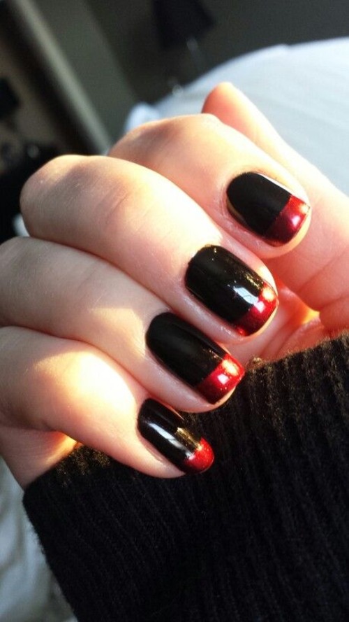 red and black french tip nails - red nails with black design