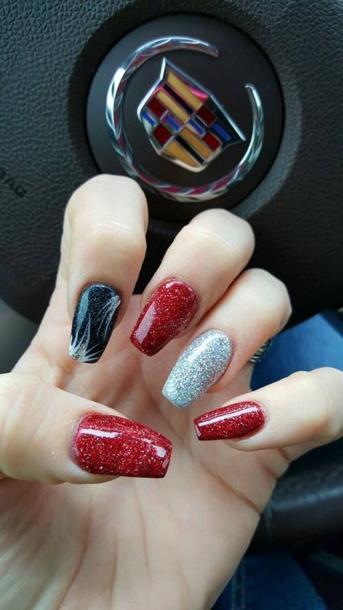 red and silver nails - red and silver nails short