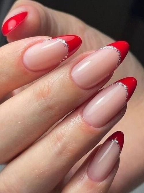 red and silver nails - red and silver nails with glitter