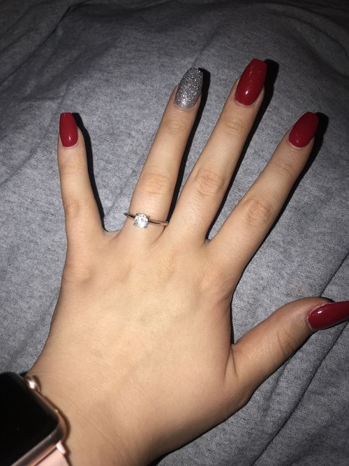 red and silver nails - red nails with silver glitter