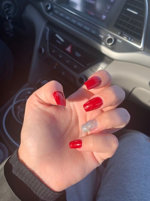 red and silver nails - red sparkle nails