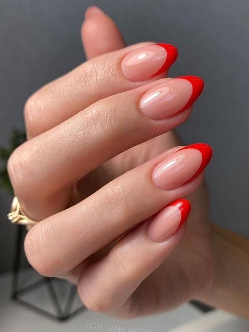 red and white french tip nails - red french tip nails