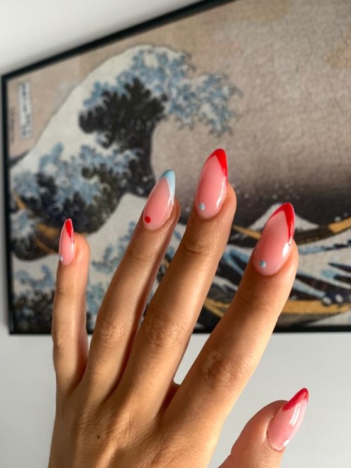 red and white french tip nails - red french tip short nails