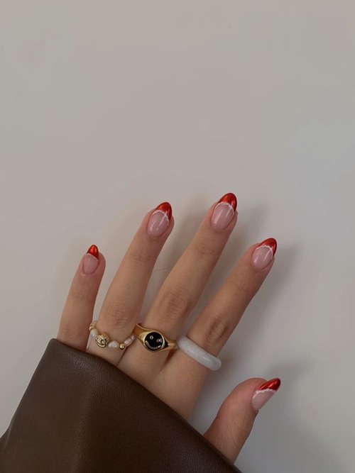 red and white french tip nails - red nails