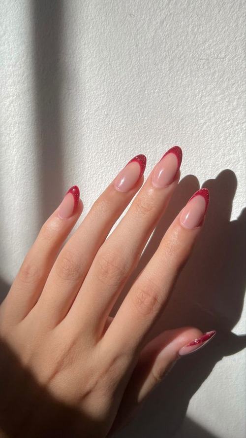 red and white french tip nails - white with red tip nails