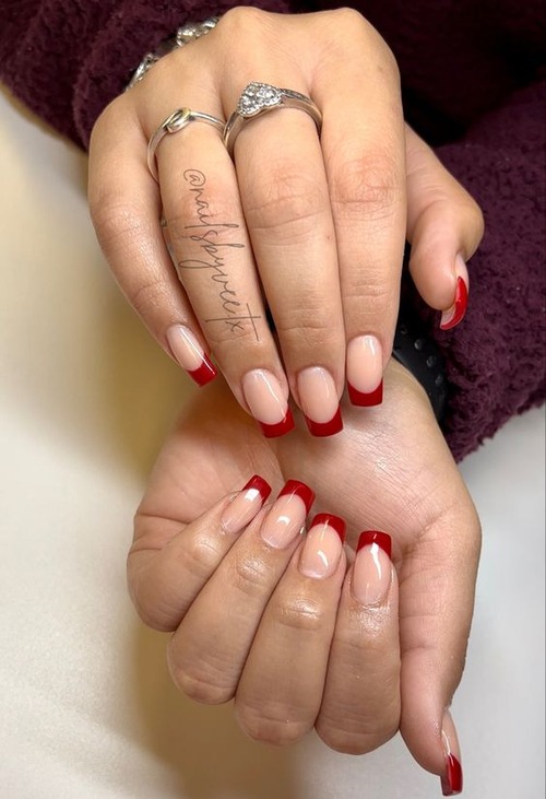 red french tip nails short - red french tip acrylic nails